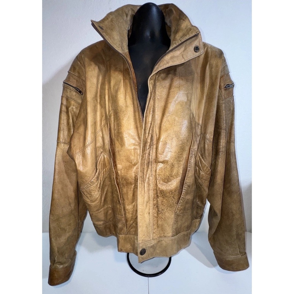Vintage Adventure Bound Leather Bomber Jacket Aviator Size 3XL Distressed Patina